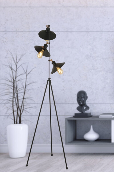 Violet 3-Piece Black Modern Design Retro 3-Legged Lampshade Lamp Metal Floor Lamp - 1