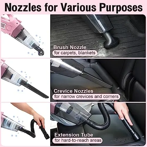 Vioview Pink Car Cleaning Kit, 21PCS Car Detailing Kit Interior Cleaner with 4-in-1 Handheld Car Vacuum Cleaner, Detailing Brush Set, Side Mirror Squeegee, Car Accessories for Cleaning, Gift for Women - 4