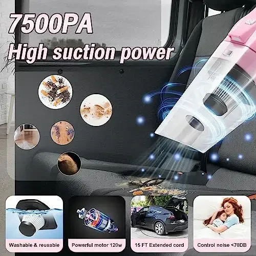 Vioview Pink Car Cleaning Kit, 21PCS Car Detailing Kit Interior Cleaner with 4-in-1 Handheld Car Vacuum Cleaner, Detailing Brush Set, Side Mirror Squeegee, Car Accessories for Cleaning, Gift for Women - 3