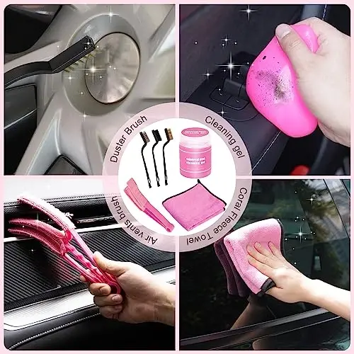 Vioview Pink Car Cleaning Kit, 21PCS Car Detailing Kit Interior Cleaner with 4-in-1 Handheld Car Vacuum Cleaner, Detailing Brush Set, Side Mirror Squeegee, Car Accessories for Cleaning, Gift for Women 