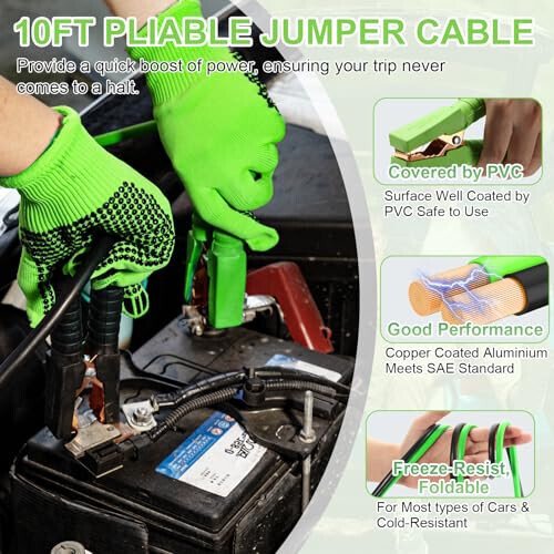 vioview Roadside Emergency Car Kit for Vehicles, Car Safety Kit with 4 in 1 Inflatable Car Vacuum Cleaner, Jumper Cables, Tow Straps, First Aid Kit, Car Must Haves Road Trip Essentials for Men Women - 4