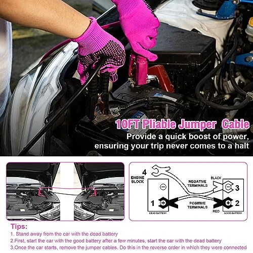 vioview Roadside Emergency Car kit for Vehicles, with 4 in 1 Inflatable Car Vacuum Cleaner, Pink Jumper Cables, First Aid Kit, Tow Rope, Vehicle Road Trip Must Haves Pink Accessories for Women - 4