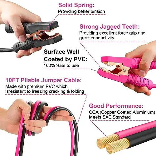 vioview Roadside Emergency Car kit for Vehicles, with 4 in 1 Inflatable Car Vacuum Cleaner, Pink Jumper Cables, First Aid Kit, Tow Rope, Vehicle Road Trip Must Haves Pink Accessories for Women - 5