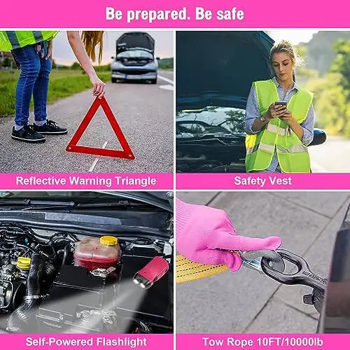vioview Roadside Emergency Car kit for Vehicles, with 4 in 1 Inflatable Car Vacuum Cleaner, Pink Jumper Cables, First Aid Kit, Tow Rope, Vehicle Road Trip Must Haves Pink Accessories for Women - 6