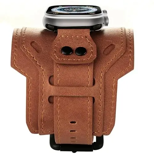 VIQIV Leather Band Compatible with Apple Watch 45mm for Men 44mm 42mm 41mm 40mm 46mm 38mm 49mm SE Bands Women, Cuff Bracelet Wide Sport Straps Wristband for Iwatch Series 10 9 8 7 6 5 4 3 SE SE2 Ultra 2 - 4