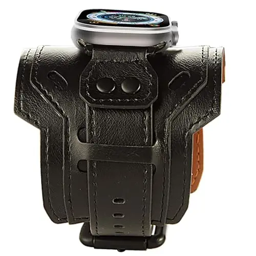 VIQIV Leather Band Compatible with Apple Watch 45mm for Men 44mm 42mm 41mm 40mm 46mm 38mm 49mm SE Bands Women, Cuff Bracelet Wide Sport Straps Wristband for Iwatch Series 10 9 8 7 6 5 4 3 SE SE2 Ultra 2 - 4