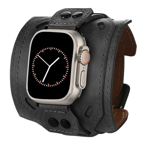 VIQIV Leather Band Compatible with Apple Watch 45mm for Men 44mm 42mm 41mm 40mm 46mm 38mm 49mm SE Bands Women, Cuff Bracelet Wide Sport Straps Wristband for Iwatch Series 10 9 8 7 6 5 4 3 SE SE2 Ultra 2 - 1