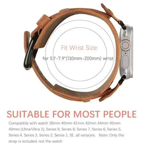 VIQIV Leather Band Compatible with Apple Watch 45mm for Men 44mm 42mm 41mm 40mm 46mm 38mm 49mm SE Bands Women, Cuff Bracelet Wide Sport Straps Wristband for Iwatch Series 10 9 8 7 6 5 4 3 SE SE2 Ultra 2 - 5