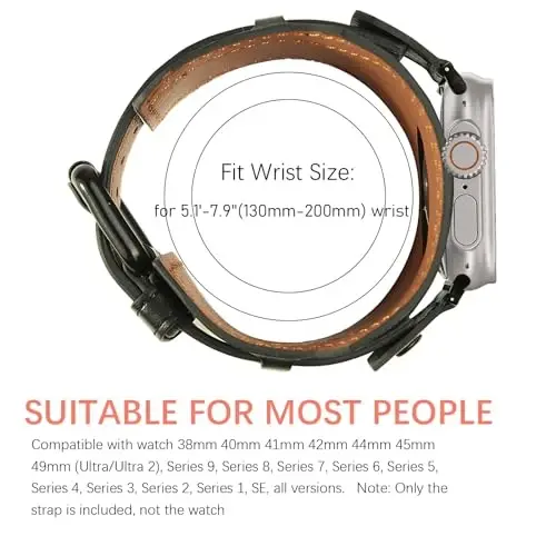 VIQIV Leather Band Compatible with Apple Watch 45mm for Men 44mm 42mm 41mm 40mm 46mm 38mm 49mm SE Bands Women, Cuff Bracelet Wide Sport Straps Wristband for Iwatch Series 10 9 8 7 6 5 4 3 SE SE2 Ultra 2 - 5
