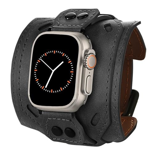 VIQIV Leather Band Compatible with Apple Watch Ultra 2/Ultra Bands 49mm 45mm 44mm 42mm 41mm 40mm 38mm for Men Women, Wide Genuine Leather Cuff Wristband Replacement Bands for iWatch Ultra 2/Ultra SE 2/SE Series 9 8 7 6 5 4 3 2 1 Sports & Edition - 1