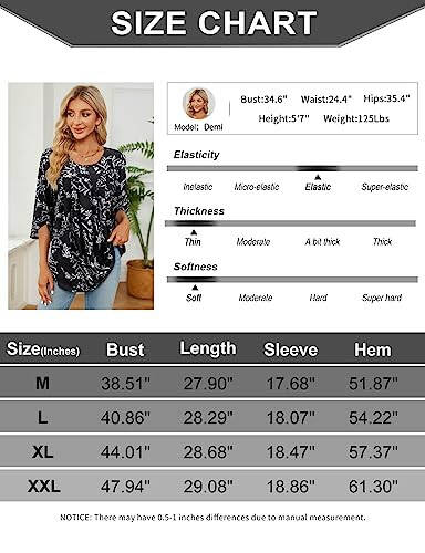 Viracy 3/4 Sleeve Tunic Tops to Wear with Leggings Crewneck Pleated Long Loose Fit Shirt Blouses - 6