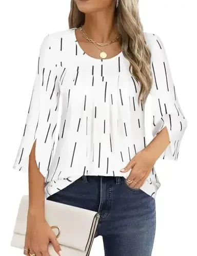 Viracy 3/4 Sleeve Tunic Tops to Wear with Leggings Crewneck Pleated Long Loose Fit Shirt Blouses - 2