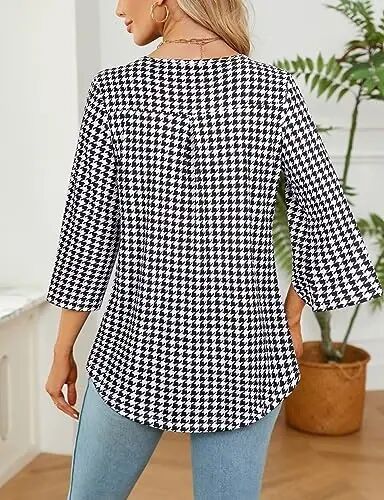 Viracy 3/4 Sleeve Tunic Tops to Wear with Leggings Crewneck Pleated Long Loose Fit Shirt Blouses - 2