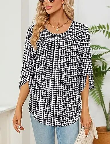 Viracy 3/4 Sleeve Tunic Tops to Wear with Leggings Crewneck Pleated Long Loose Fit Shirt Blouses - 4