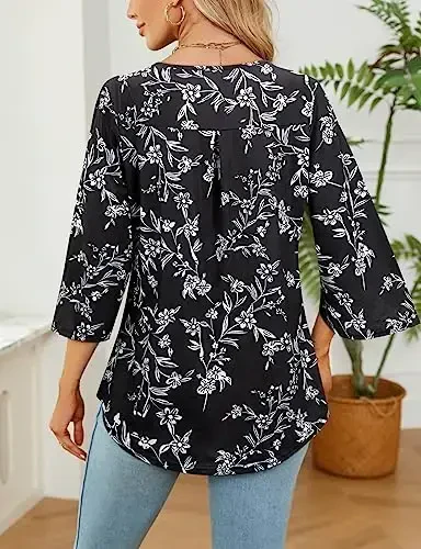 Viracy 3/4 yengli tunika tepalari Leggings bilan kiyish uchun Crewneck plisse uzun keng koylak bluzkalar - 2