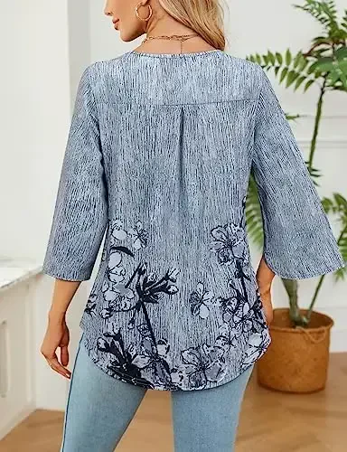 Viracy 3/4 yengli tunika toplami Leggings Crewneck plisseli uzun bo'sh ko'ylak bluzalari bilan kiyish uchun - 2