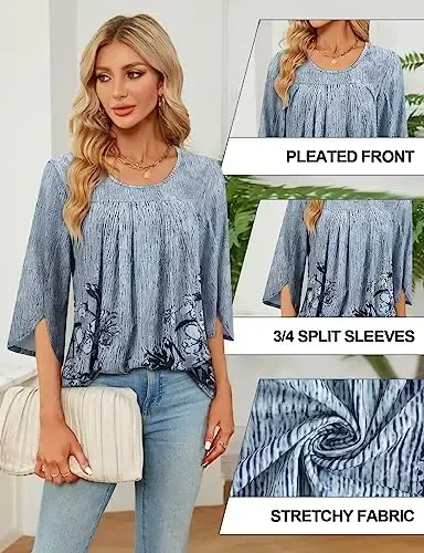 Viracy 3/4 yengli tunika toplami Leggings Crewneck plisseli uzun bo'sh ko'ylak bluzalari bilan kiyish uchun - 5