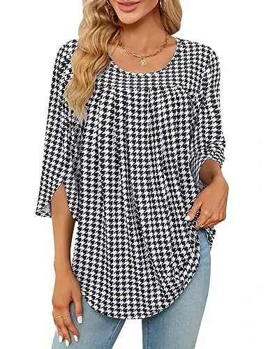 Viracy 3/4 Sleeve Tunic Tops to Wear with Leggings Crewneck Pleated Long Loose Fit Shirt Blouses - 1