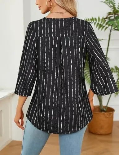 Viracy 3/4 yengli tunika toplamlari Leggings bilan kiyish uchun Crewneck pliseli uzun keng ko'ylaklar bluzkalar - 4