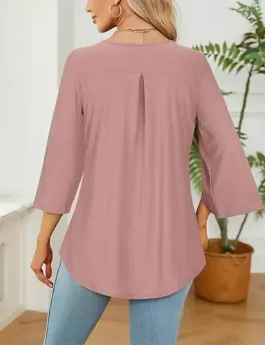 Viracy 3/4 yengli tunika toplamlari Leggings bilan kiyish uchun Crewneck plitali uzun keng ko'ylaklar bluzkalar - 2