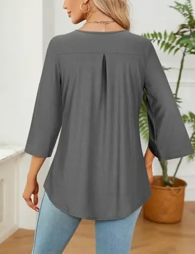 Viracy 3/4 yengli tunika toplamlari Leggings Crewneck pliseli uzun keng bluzkalar bilan kiyish uchun - 2
