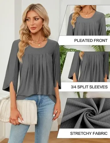 Viracy 3/4 yengli tunika toplamlari Leggings Crewneck pliseli uzun keng bluzkalar bilan kiyish uchun - 5