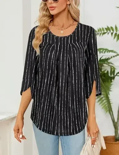 Viracy 3/4 yengli tunika toplamlari Leggingslar bilan kiyish uchun Crewneck pliseli uzun keng bluzkalar ko'ylak - 3