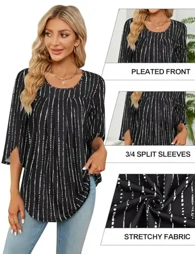 Viracy 3/4 yengli tunika toplamlari Leggingslar bilan kiyish uchun Crewneck pliseli uzun keng bluzkalar ko'ylak - 5