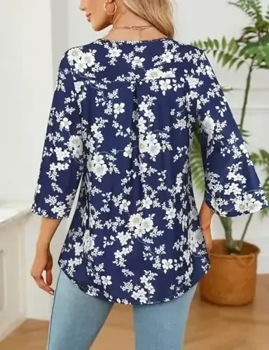 Viracy 3/4 yengli tunikalar Leggings bilan kiyish uchun Crewneck pliseli uzun keng ko'ylak bluzkalari - 5