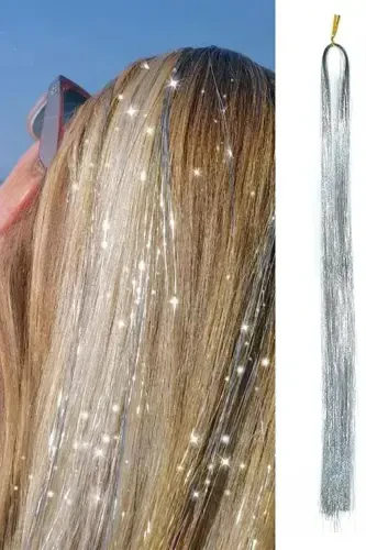Viral Grey Silver Glitter Tinsel Hair Tinsel Extensions - 2