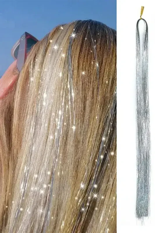 Viral Grey Silver Glitter Tinsel Hair Tinsel Extensions - 2