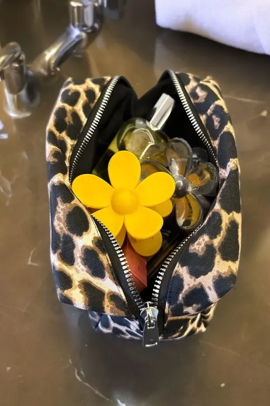 Viral Leopard Naqshli Kosmetik Sumka - Qora - 2