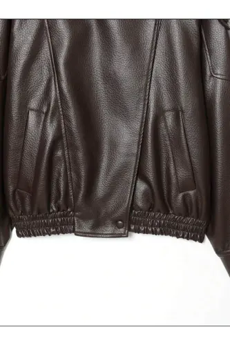 Viral Oversize Kadın Deri Ceket Yüksek Yaka Siyah Urban Style Kadın Deri Ceket-Acı Kahve&Dark Brown - 4