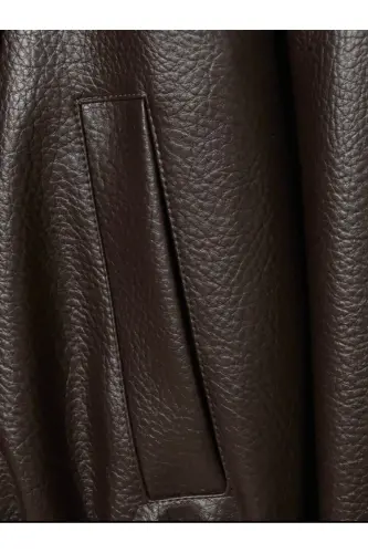 Viral Oversize Kadın Deri Ceket Yüksek Yaka Siyah Urban Style Kadın Deri Ceket-Acı Kahve&Dark Brown - 5