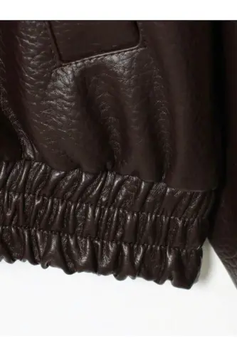 Viral Oversize Kadın Deri Ceket Yüksek Yaka Siyah Urban Style Kadın Deri Ceket - Acı Kahve&Dark Brown - 6