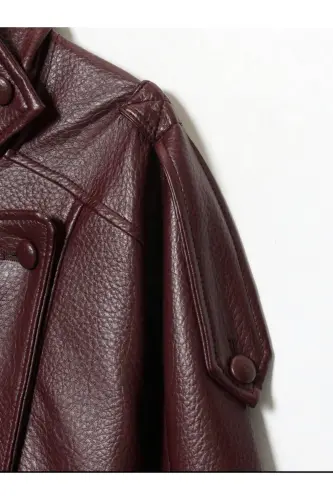 Viral Oversize Kadın Deri Ceket Yüksek Yaka Siyah Urban Style Kadın Deri Ceket-Bordo&Burgundyy - 5