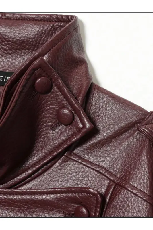 Viral Oversize Kadın Deri Ceket Yüksek Yaka Siyah Urban Style Kadın Deri Ceket - Bordo&Burgundyy - 4