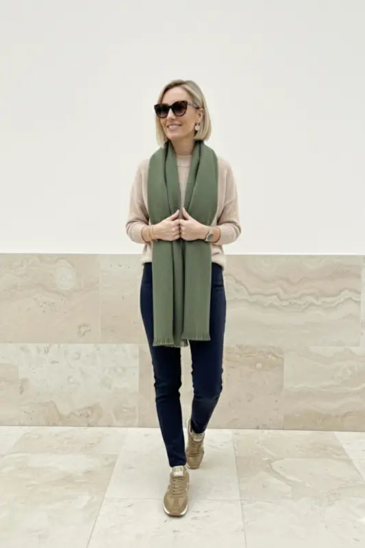 Viral Soft Touch Püskül Detaylı Yün Dokulu Kazayağı Desen Kışlık Şal / Uzun Atkı-British Racing Green - 3