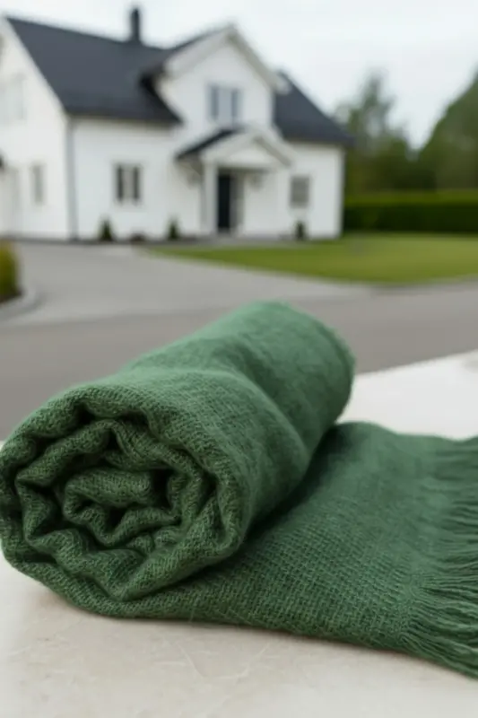 Viral Soft Touch Püskül Detaylı Yün Dokulu Kazayağı Desen Kışlık Şal / Uzun Atkı-British Racing Green - 4