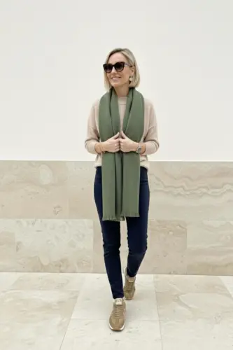 Viral Soft Touch Püskül Detaylı Yün Dokulu Kazayağı Desen Kışlık Şal / Uzun Atkı-Classy Green - 3