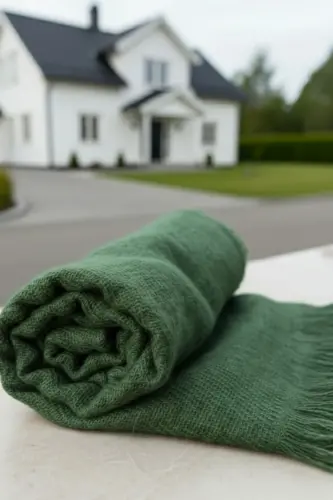 Viral Soft Touch Püskül Detaylı Yün Dokulu Kazayağı Desen Kışlık Şal / Uzun Atkı-Classy Green - 4