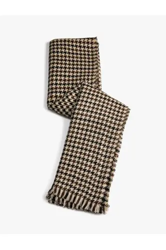 Viral Soft Touch Püskül Detaylı Yün Dokulu Kazayağı Desen Kışlık Şal / Uzun Atkı-Classy Houndstooth - 3