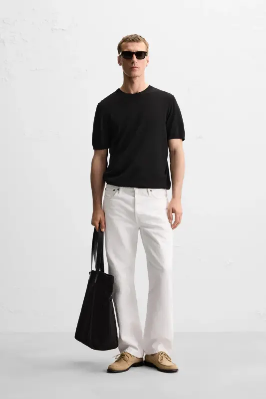 VISCOSE BLEND KNIT T-SHIRT-Black - ZARA