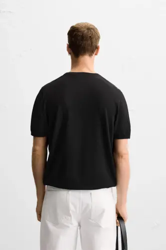 VISCOSE BLEND KNIT T-SHIRT-Black - 3