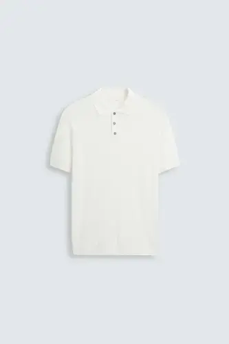 VISCOSE BLEND KNITTED POLO-Off-white - 1