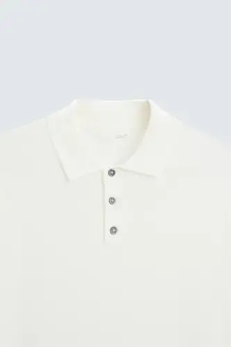 VISCOSE BLEND KNITTED POLO-Off-white - 3