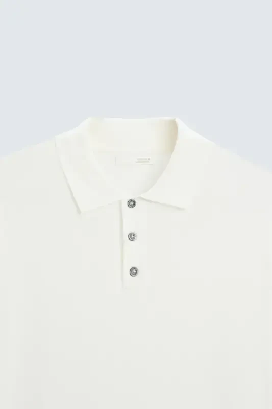 VISCOSE BLEND KNITTED POLO-Off-white - 3