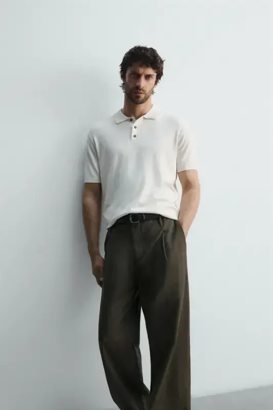 VISCOSE BLEND KNITTED POLO-Off-white - 9