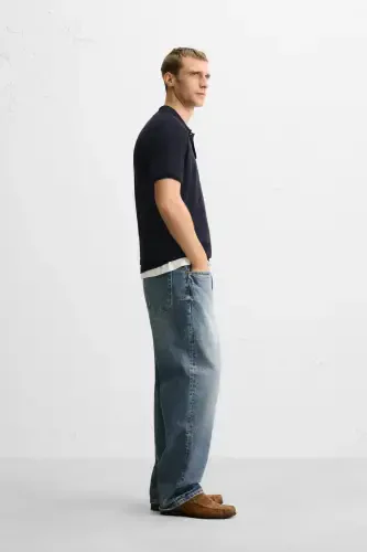 Viscose Blend Knitted Polo Shirt - Navy - 4