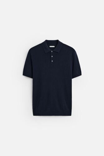 Viscose Blend Knitted Polo Shirt - Navy - 7